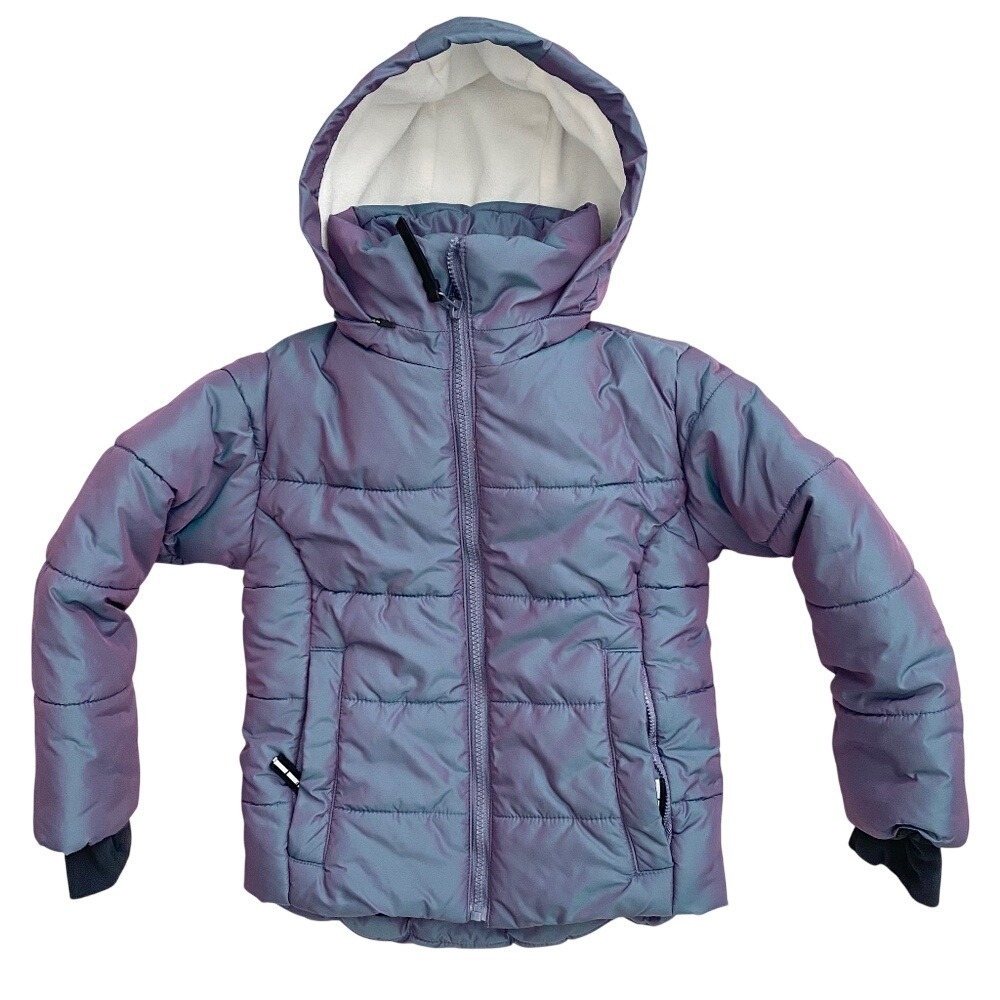 All in Motion Puffer Jacket‎ Iridescent Hooded Fleece Lined Kids XS (4/5) Purple